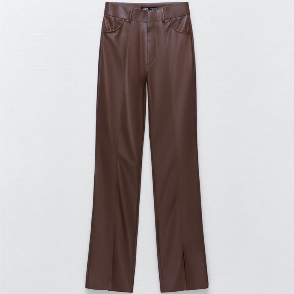 Brown front slip leather Zara pants